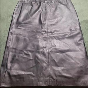 Genuine leather long skirt